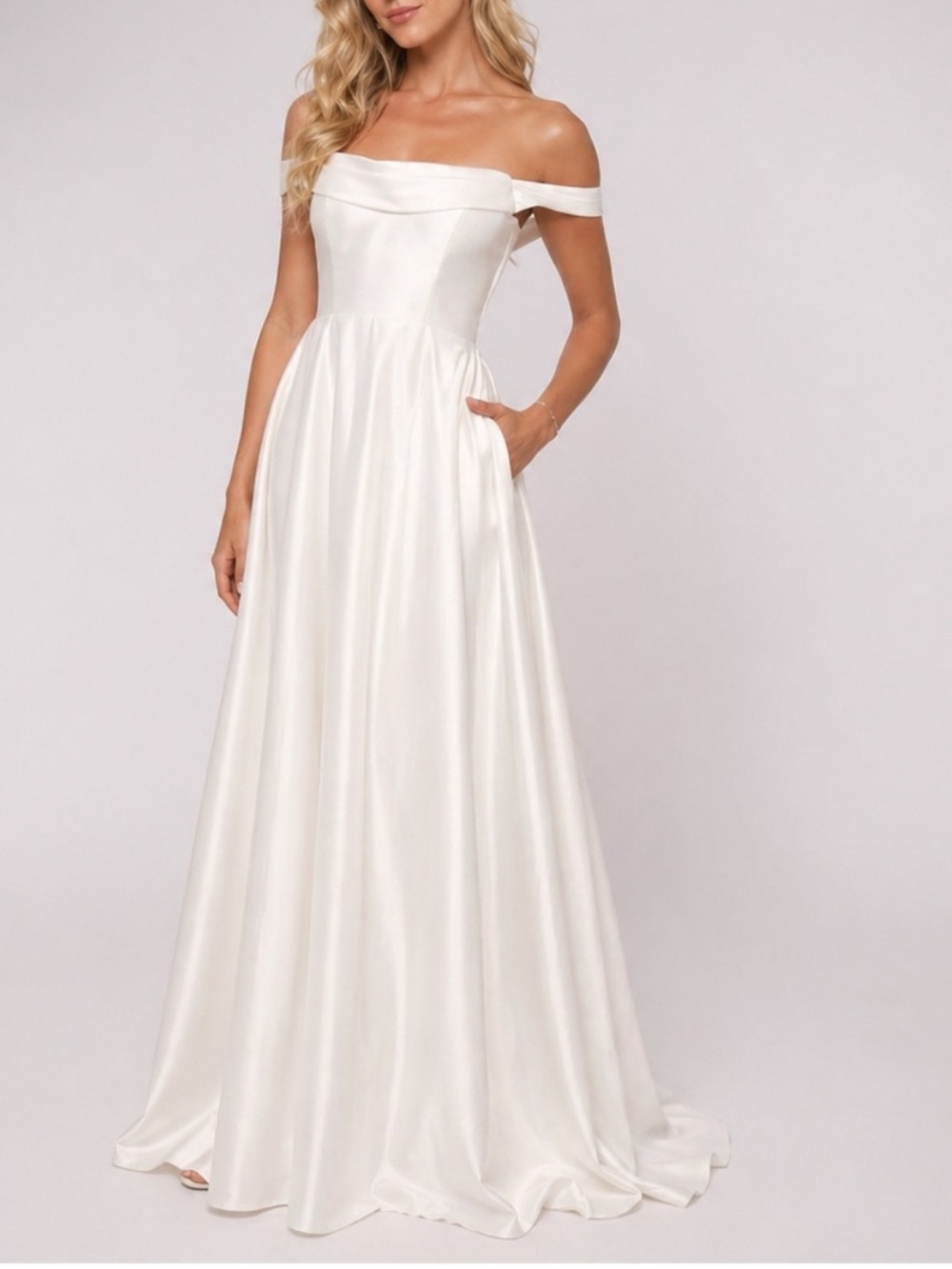 Off-Shoulder Lulus Ivory/White Evening Bridal Wedding Gown Sz L